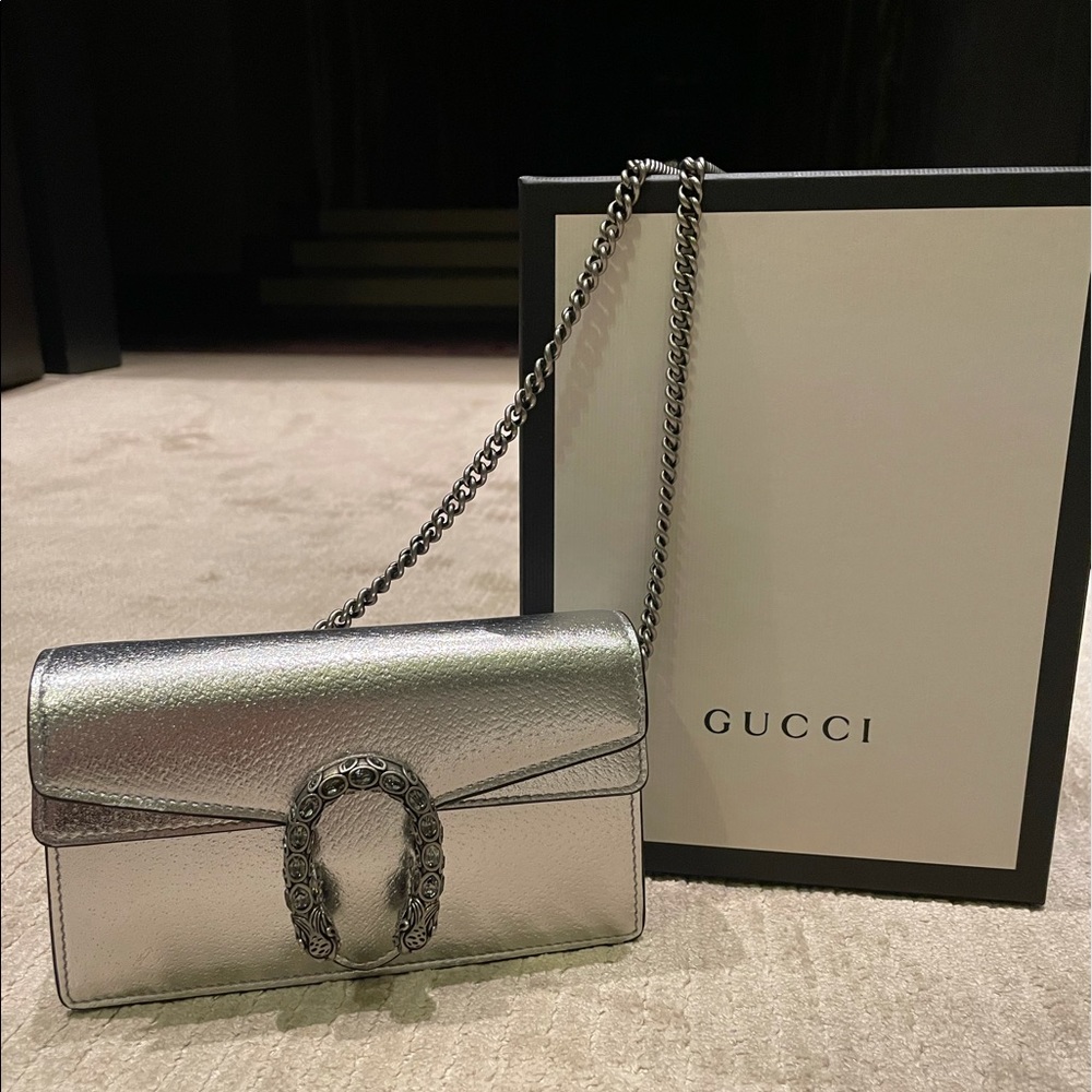 Gucci Dionysus Super Mini Metallic Leather Silver